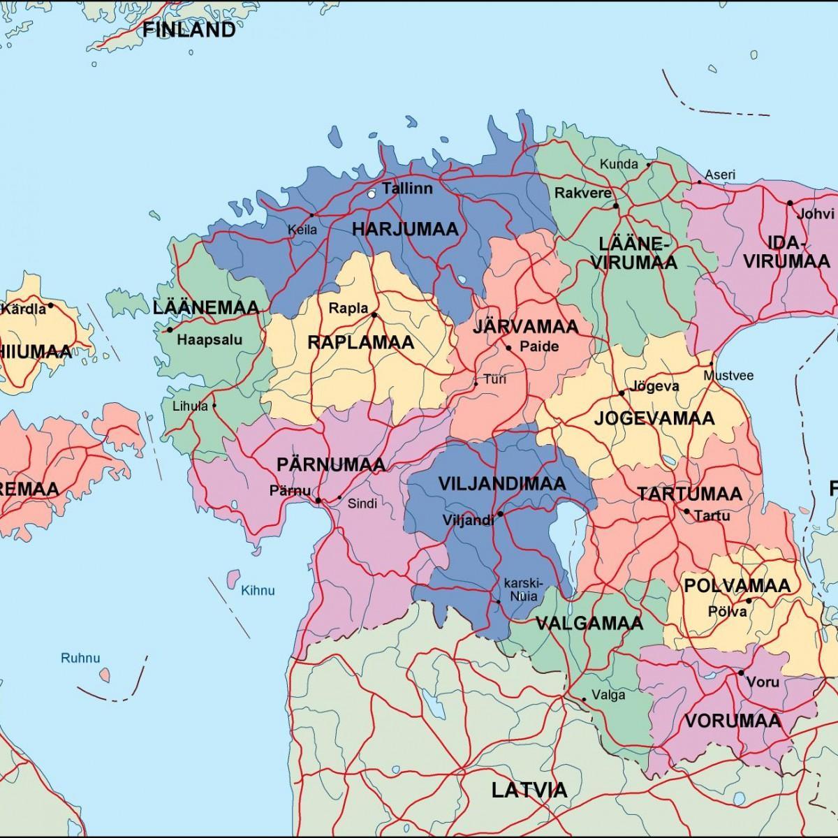 mapa Estonska politické