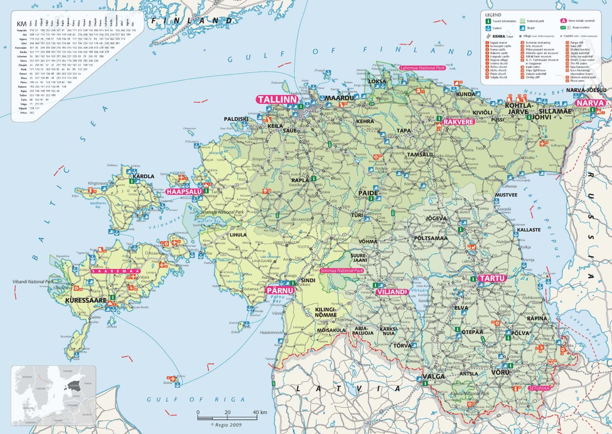 turistická mapa Estonska