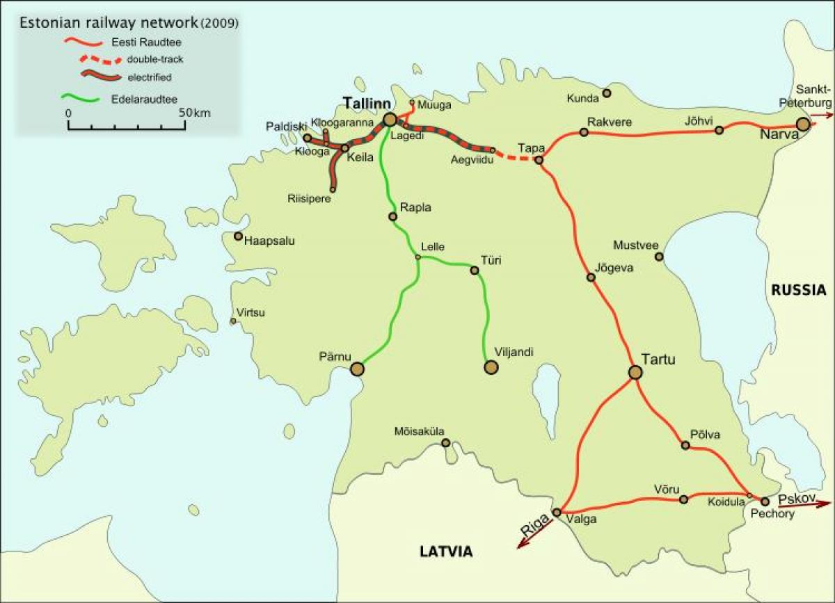 mapa estonské železnice